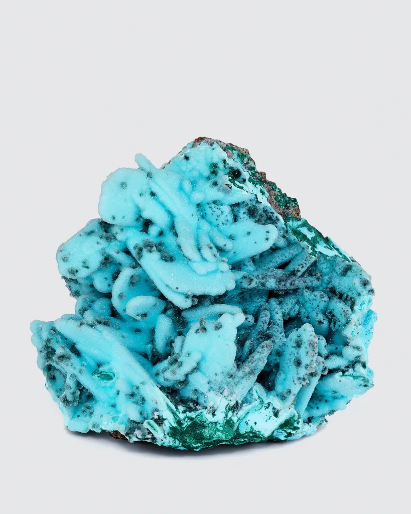 Chrysocolla after Azurite with Malachite coated with druzy Quartz image