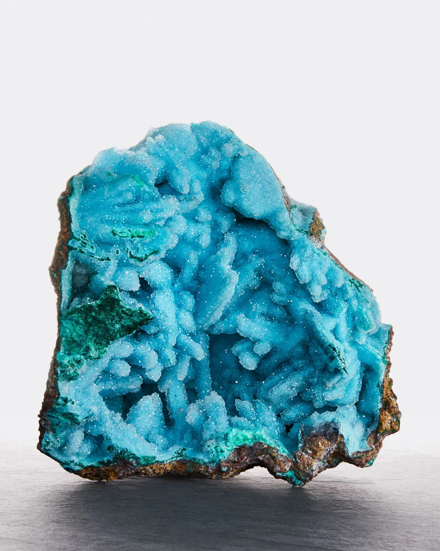 Chrysocolla After Barite with Malachite Coated with Drusy Quartz - image 1