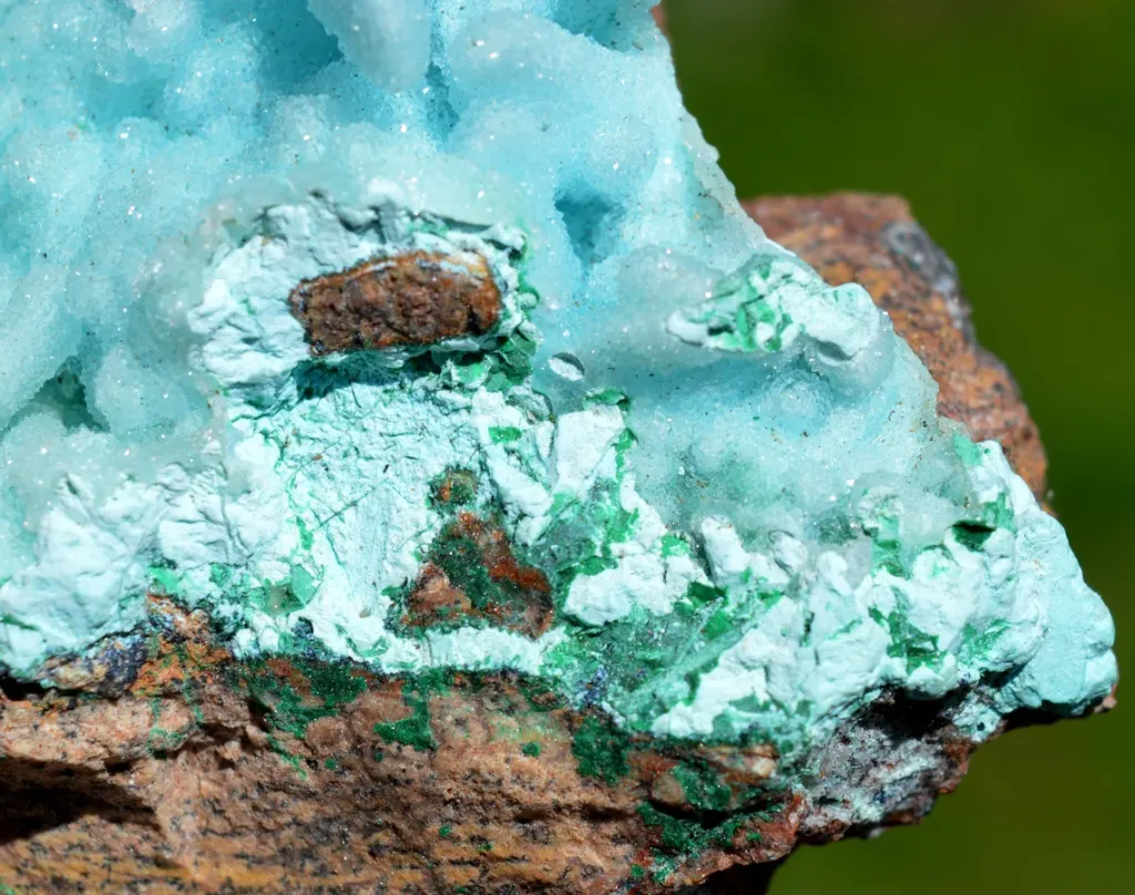 Chrysocolla after Malachite after Anhydrite & quartz - 158 grams - Tenke-Fungurume area, DR Congo - image 4