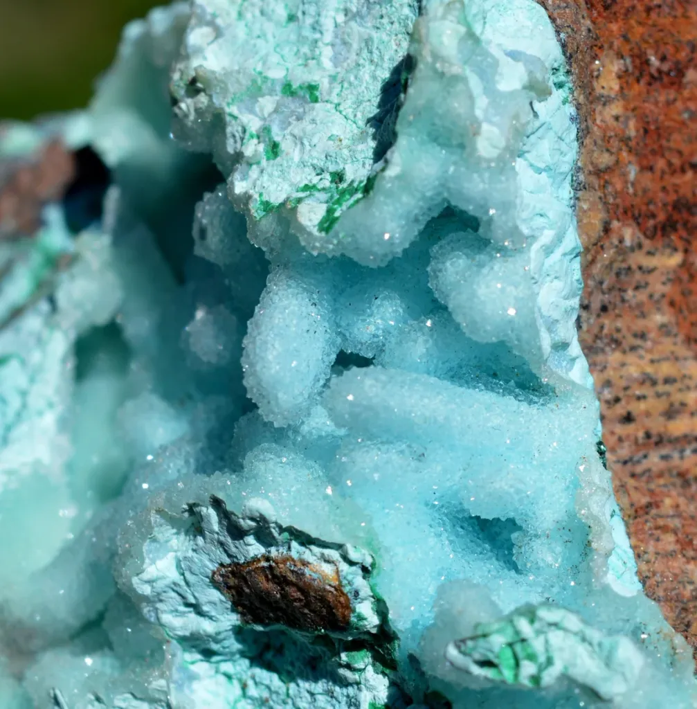 Chrysocolla after Malachite after Anhydrite & quartz - 158 grams - Tenke-Fungurume area, DR Congo - image 3
