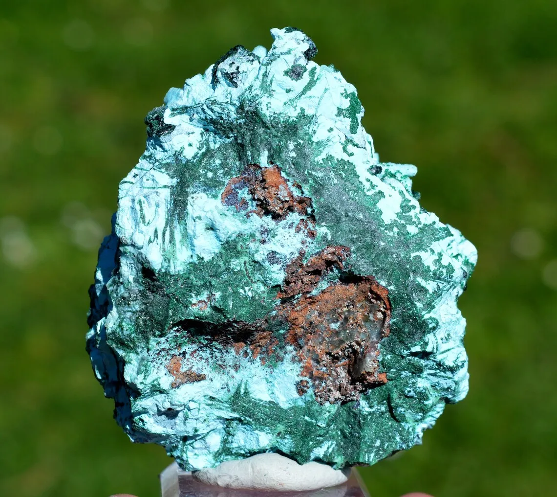 Chrysocolla after Malachite after Anhydrite & quartz - 242 grams - Tenke-Fungurume area, DR Congo - image 8