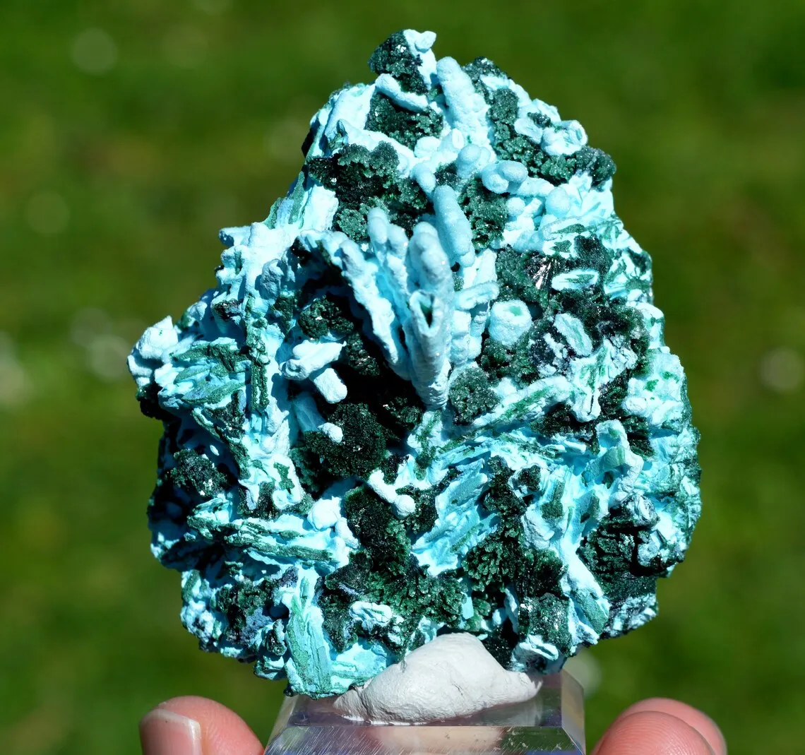 Chrysocolla after Malachite after Anhydrite & quartz - 242 grams - Tenke-Fungurume area, DR Congo - image 1