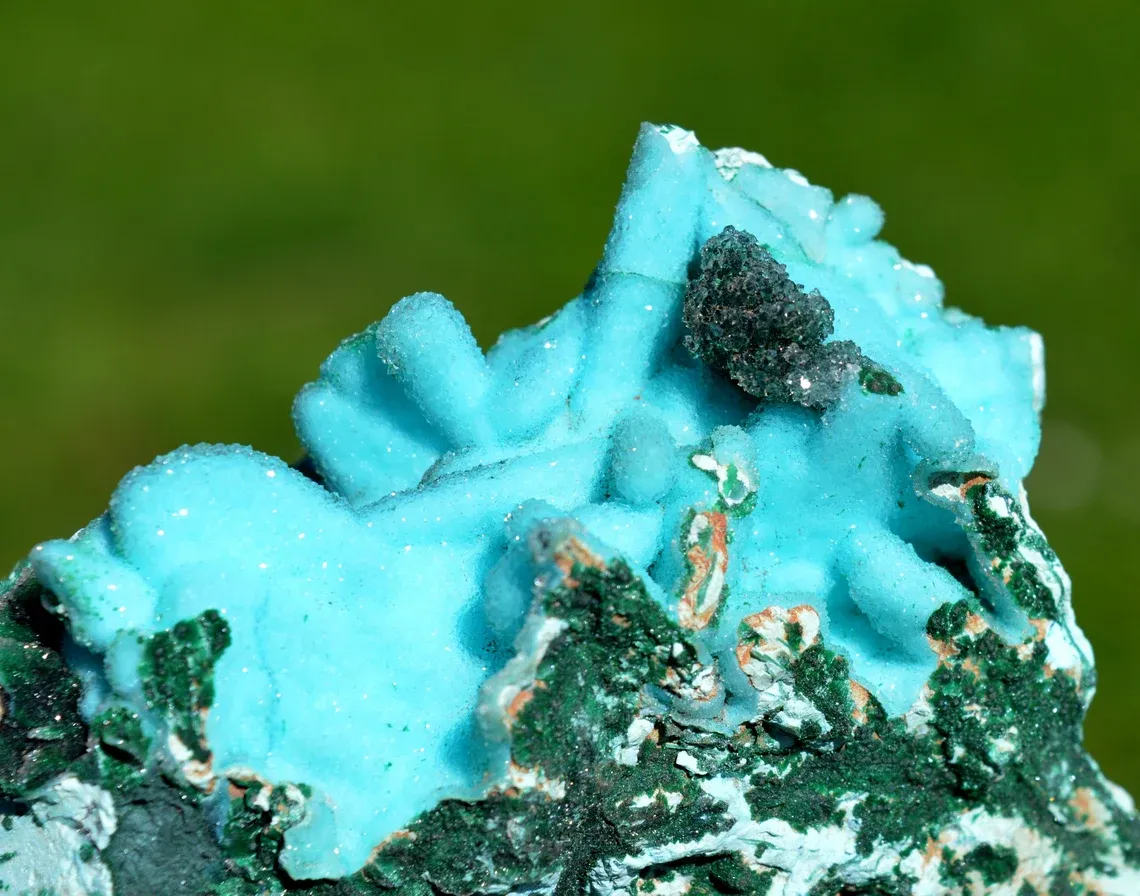 Chrysocolla after Malachite after Anhydrite & quartz - 270 grams - Tenke-Fungurume area, DR Congo - image 5