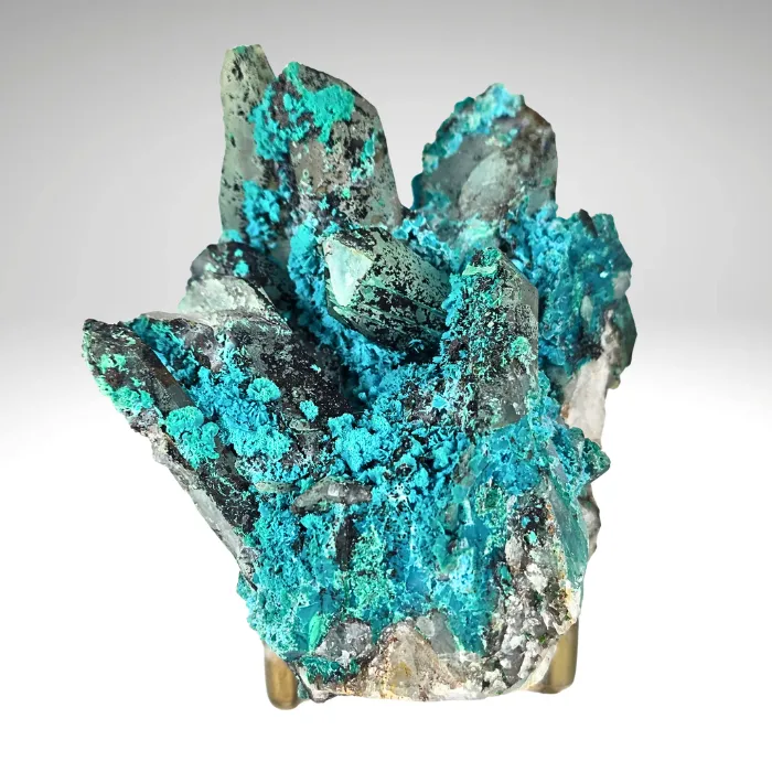 Chrysocolla on Quartz from Peru, Huancavelica, Julcani District, Tentadora Mine - image 2
