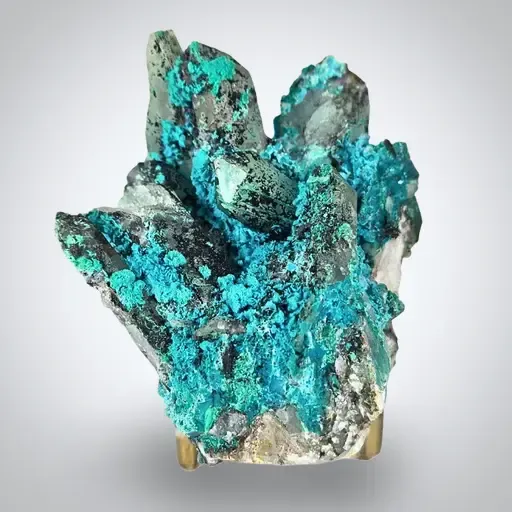 Chrysocolla on Quartz from Peru, Huancavelica, Julcani District, Tentadora Mine image