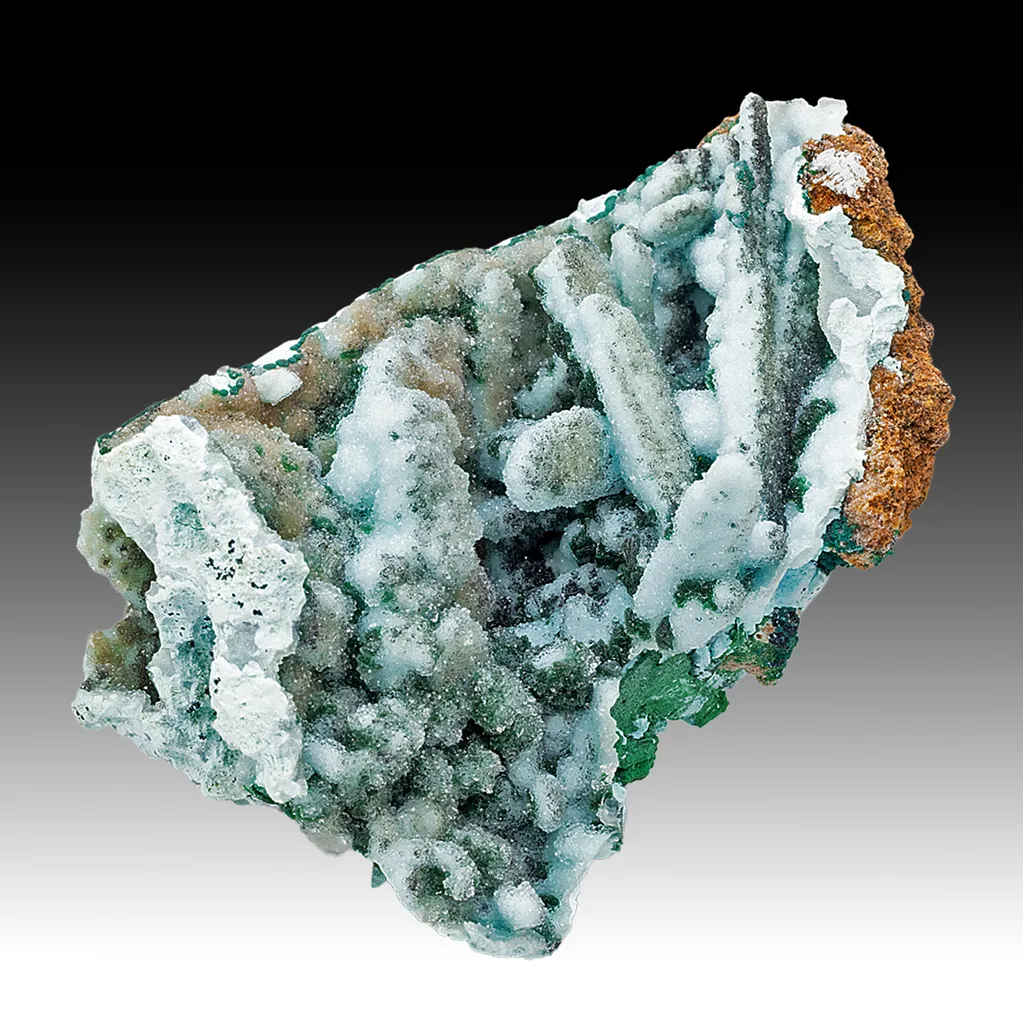 Chrysocolla pseudomorph with Malachite, Quartz image