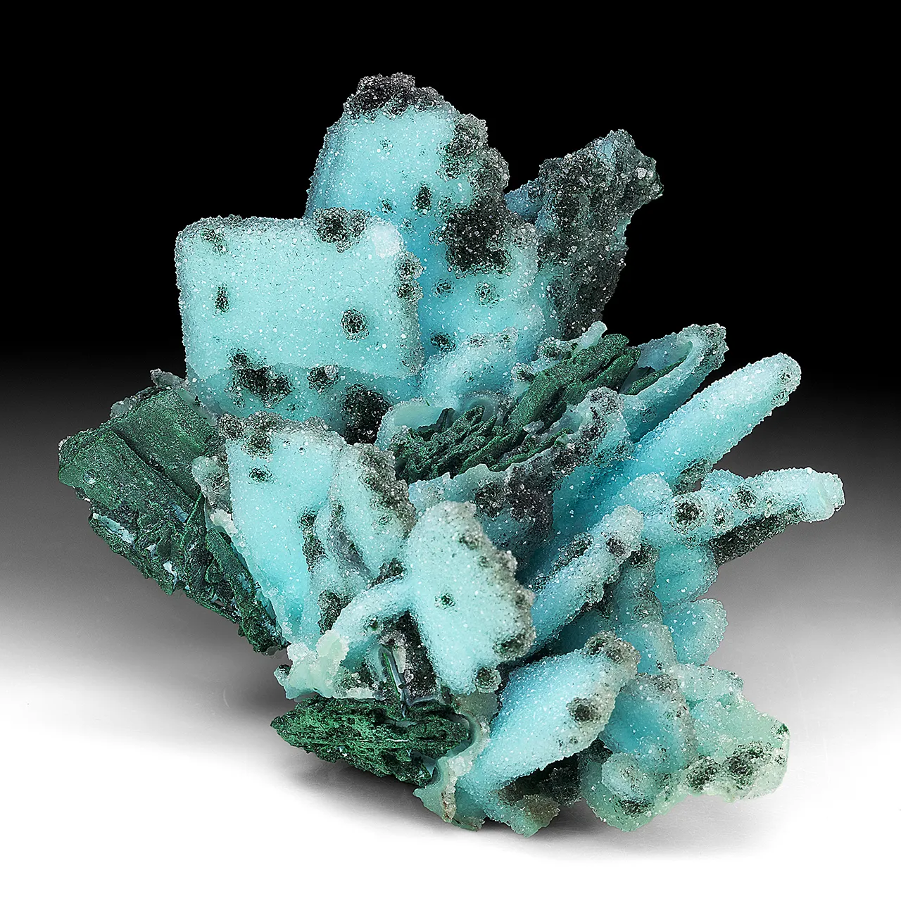 Chrysocolla with Malachite after Azurite, Quartz - image 1