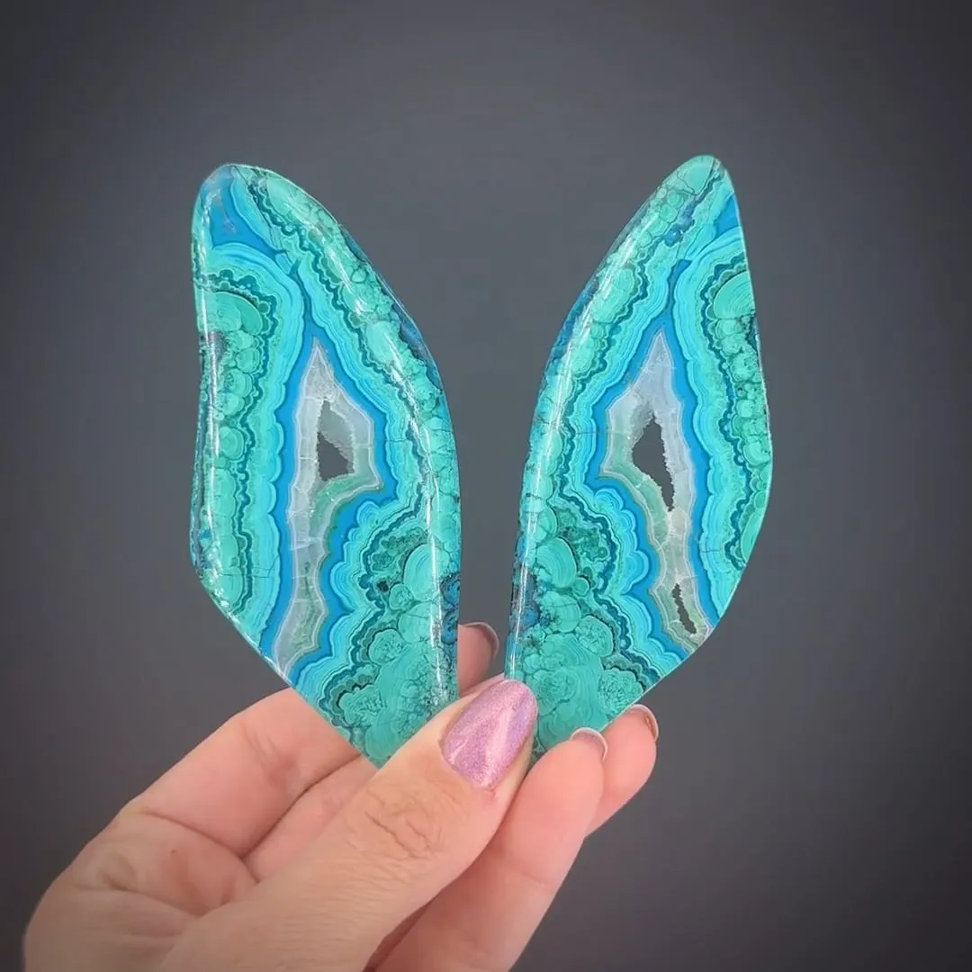 Chrysocolla with Malachite and Quartz (pair) - image 1