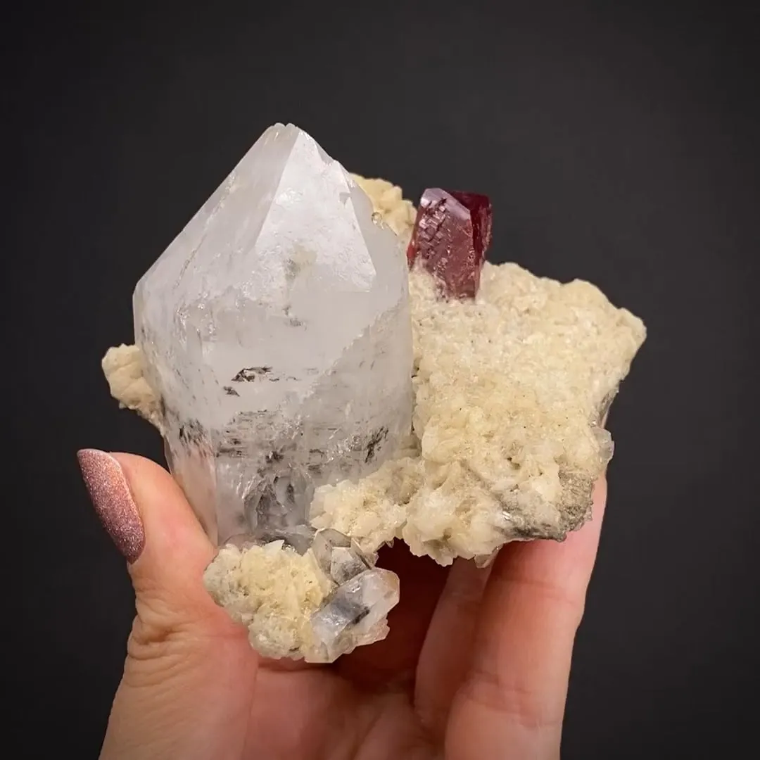 Cinnabar and Quartz on Dolomite (fl) - image 2