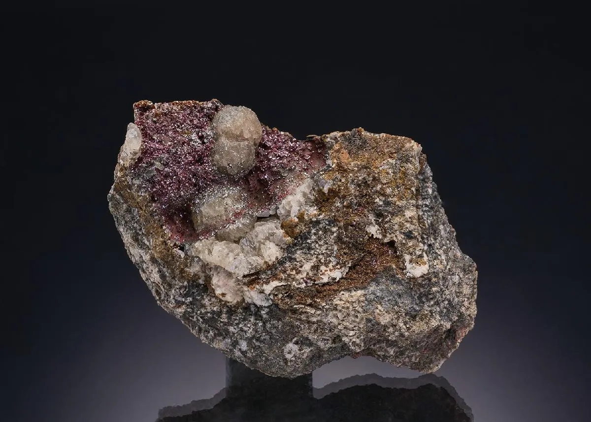 Cinnabar and Tetrahedrite with Pyrite on Calcite - image 1