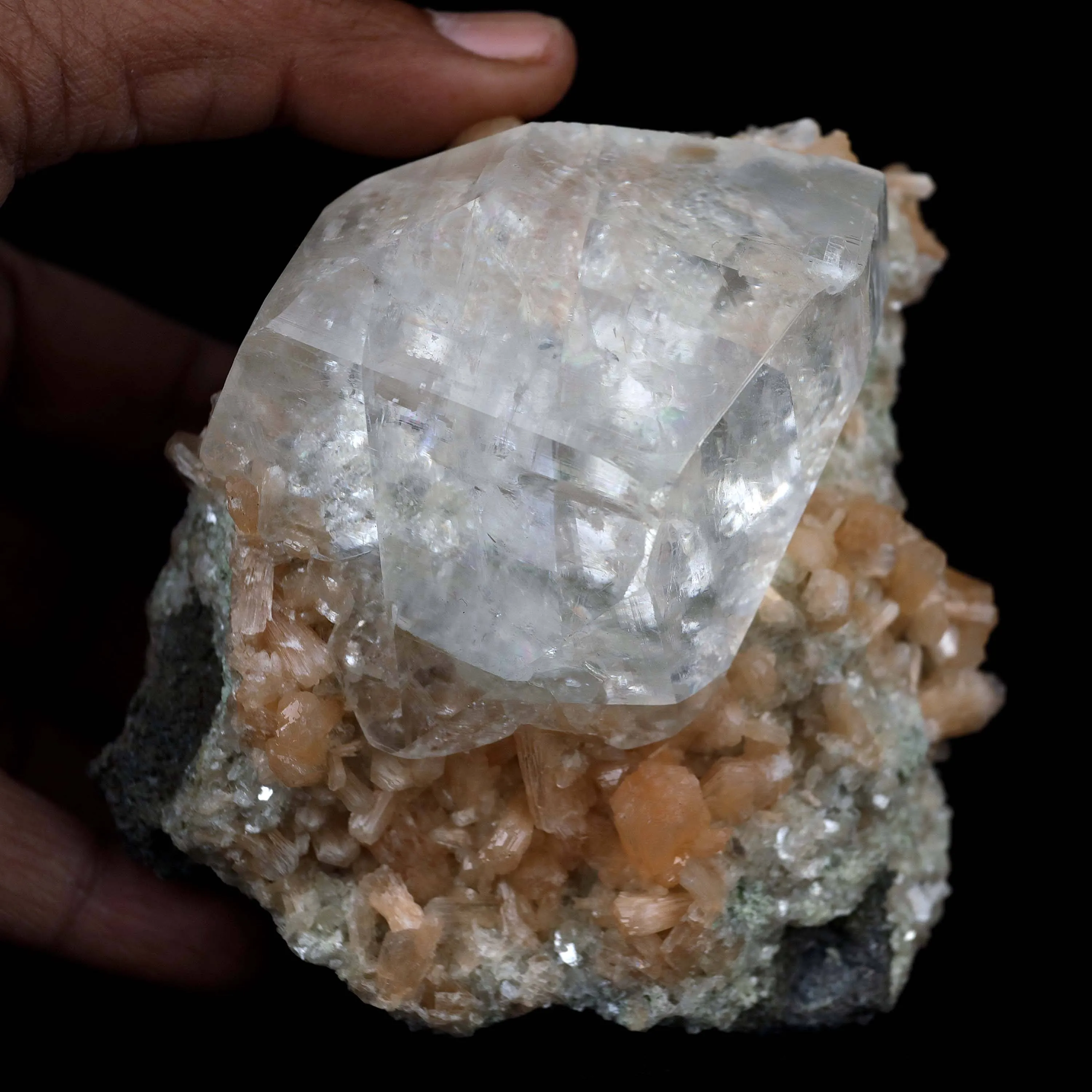 Classic Calcite Cube with Stilbite on Heulandite Natural Mineral Specimen - image 4