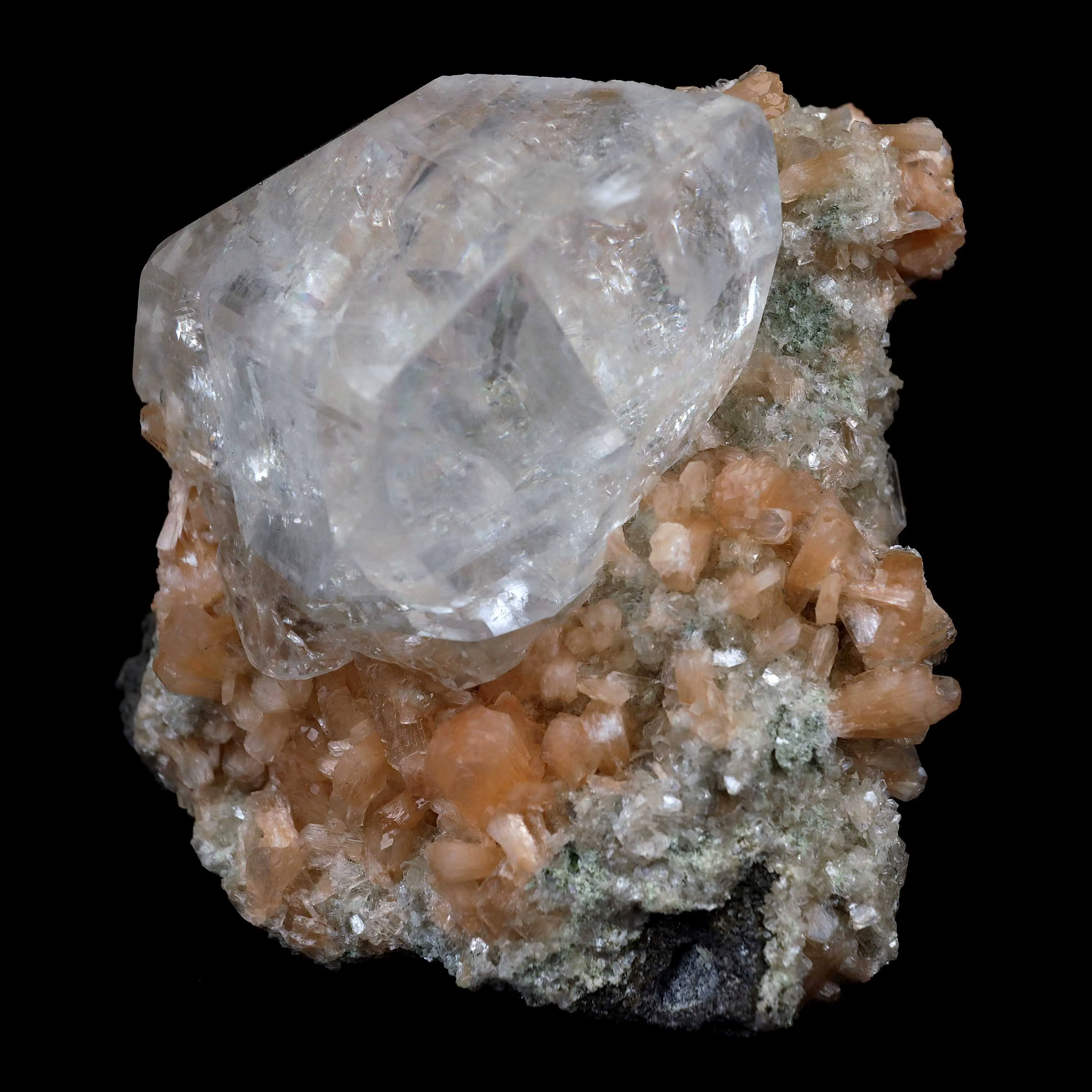 Classic Calcite Cube with Stilbite on Heulandite Natural Mineral Specimen - image 3