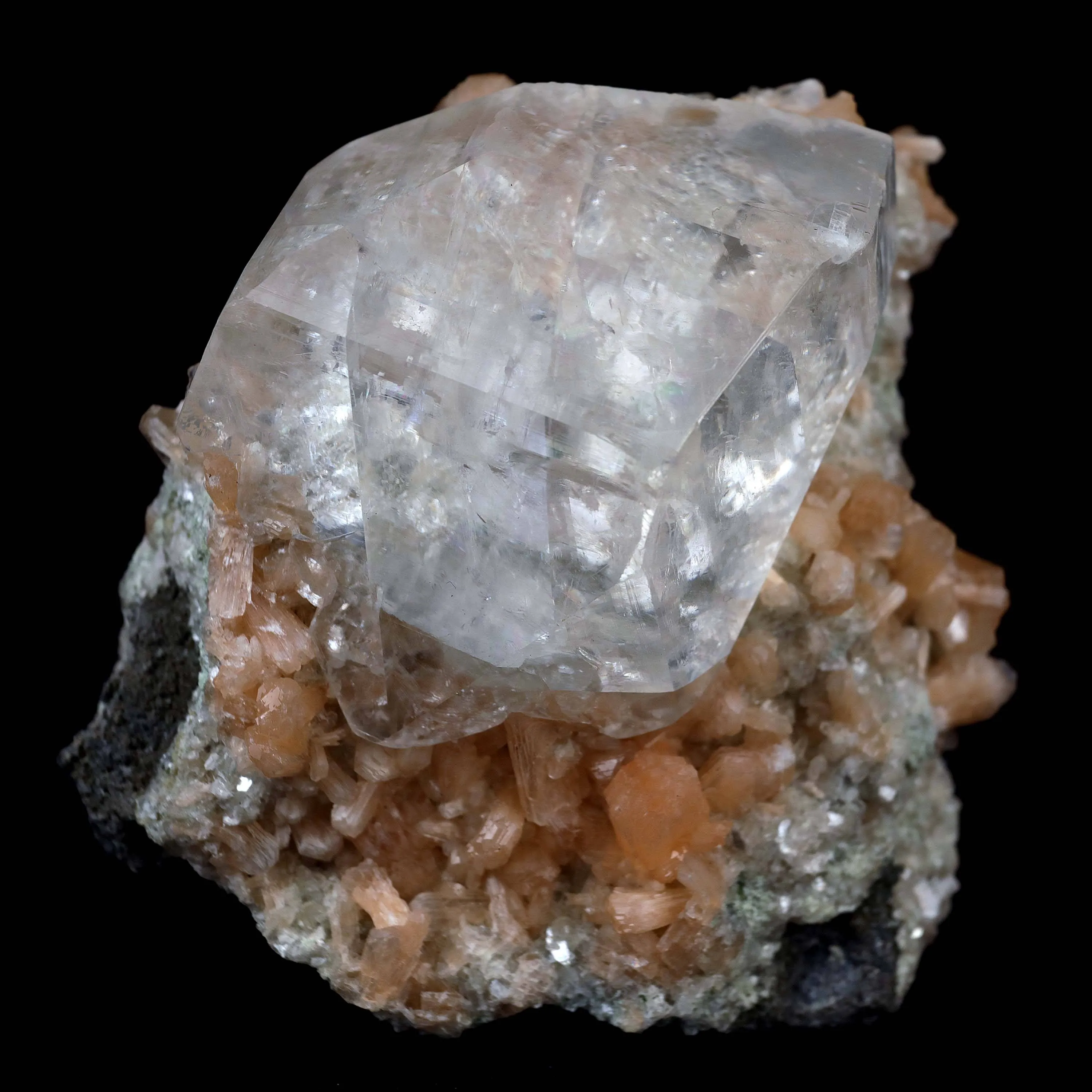 Classic Calcite Cube with Stilbite on Heulandite Natural Mineral Specimen - image 1
