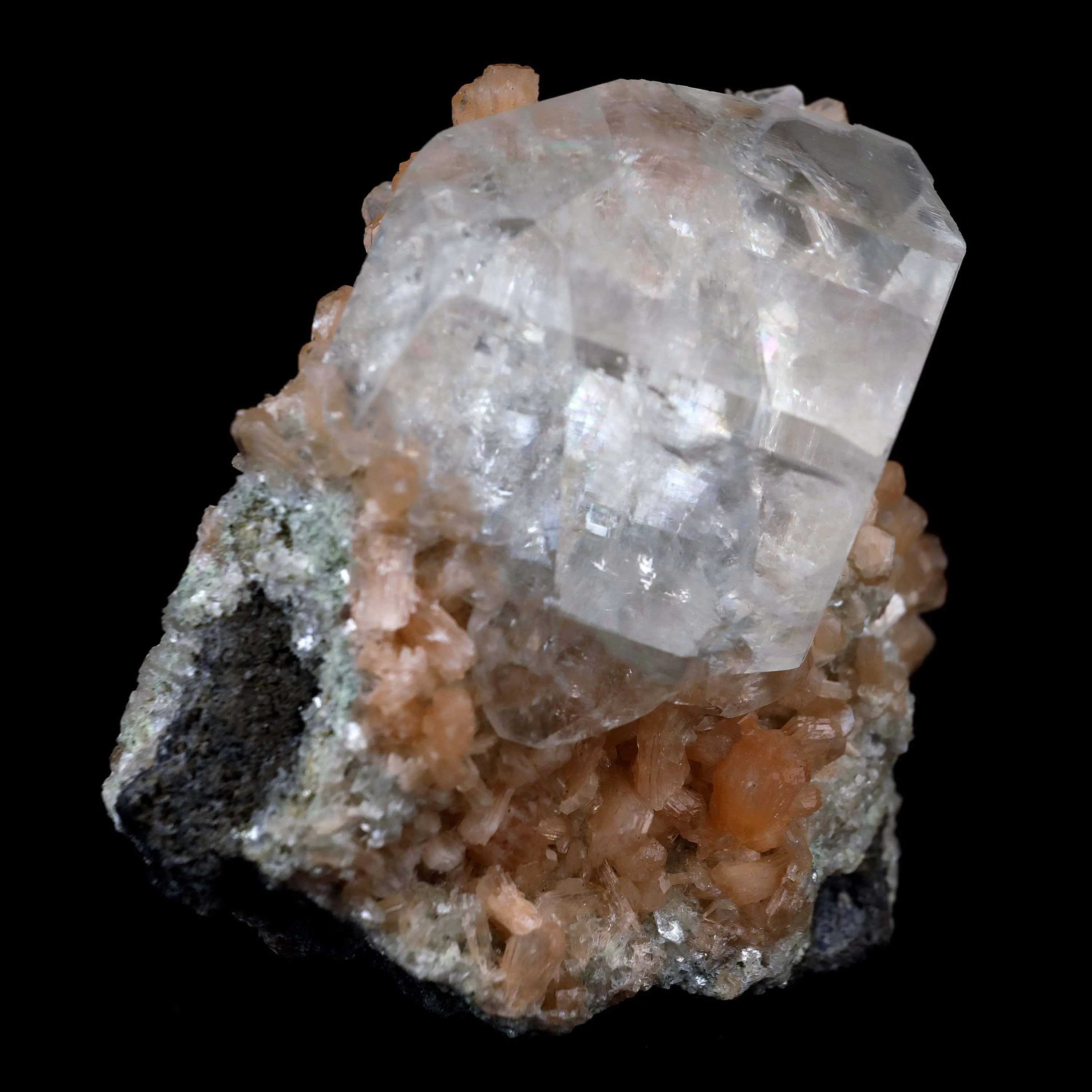 Classic Calcite Cube with Stilbite on Heulandite Natural Mineral Specimen - image 2