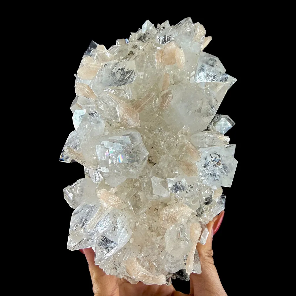 Clear Apophyllite Crystal Cluster with Stilbite – Premium Indian Zeolite Mineral Specimen - image 2