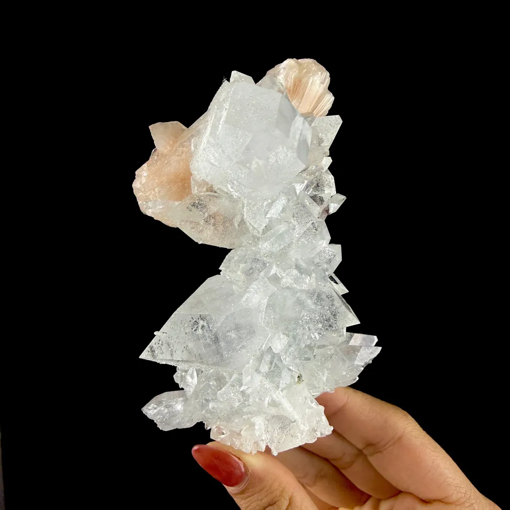Clear Apophyllite Pyramid Cluster with Stilbite – Zeolite Mineral from Jalgaon,India - image 9