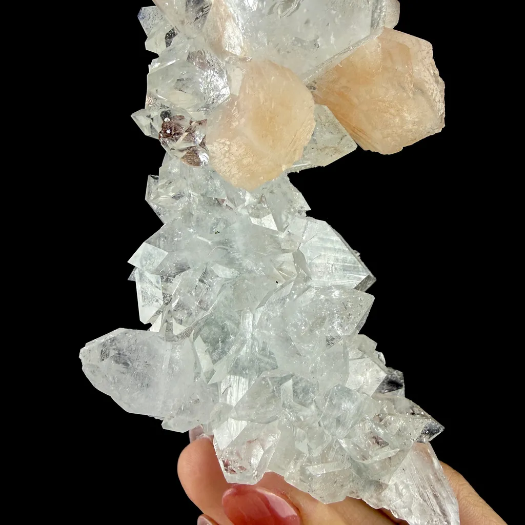 Clear Apophyllite Pyramid Cluster with Stilbite – Zeolite Mineral from Jalgaon,India - image 7