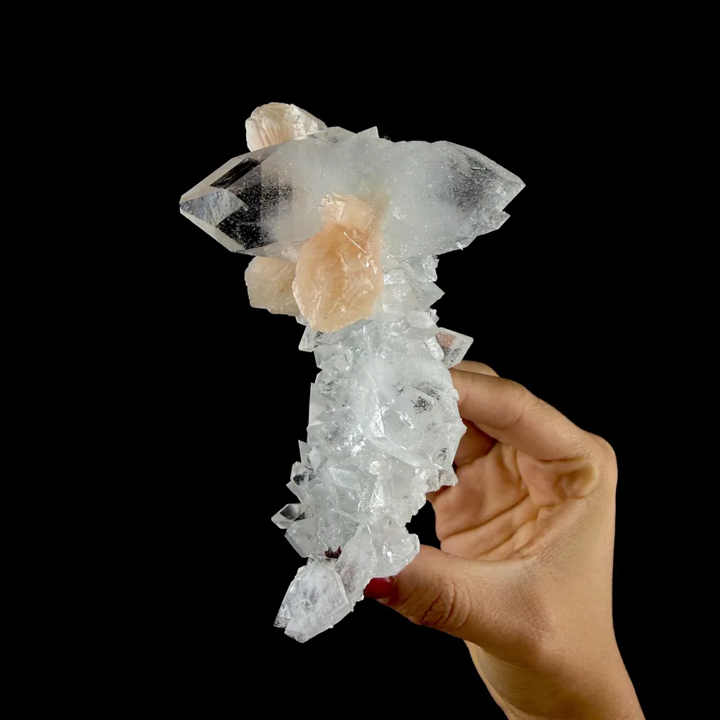 Clear Apophyllite Pyramid Cluster with Stilbite – Zeolite Mineral from Jalgaon,India - image 5