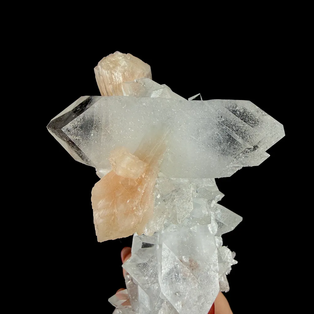 Clear Apophyllite Pyramid Cluster with Stilbite – Zeolite Mineral from Jalgaon,India - image 10