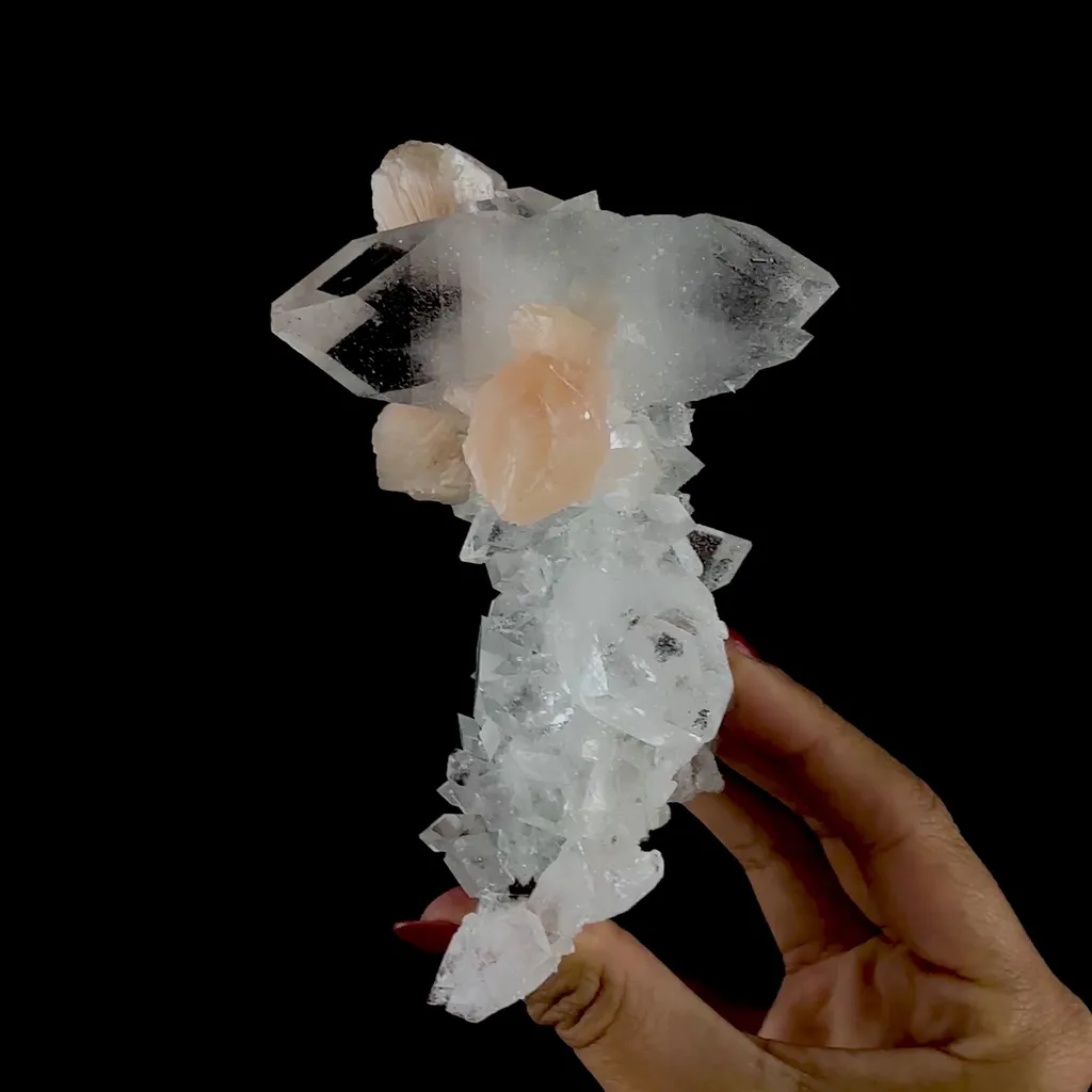 Clear Apophyllite Pyramid Cluster with Stilbite – Zeolite Mineral from Jalgaon,India - image 2