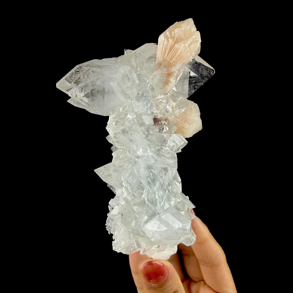 Clear Apophyllite Pyramid Cluster with Stilbite – Zeolite Mineral from Jalgaon,India - image 3