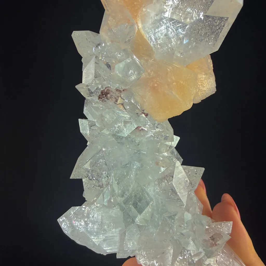 Clear Apophyllite Pyramid Cluster with Stilbite – Zeolite Mineral from Jalgaon,India - image 6