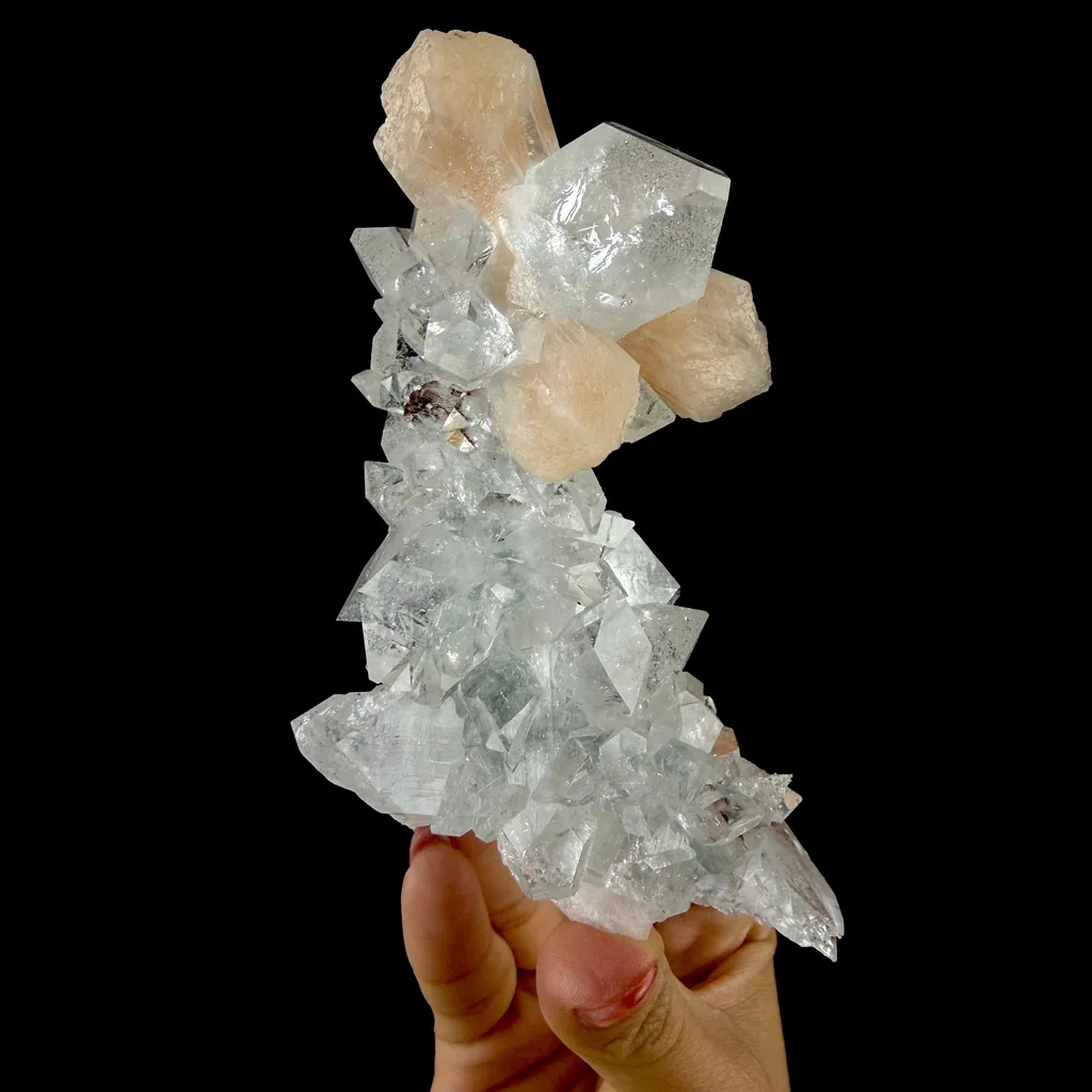 Clear Apophyllite Pyramid Cluster with Stilbite – Zeolite Mineral from Jalgaon,India - image 4