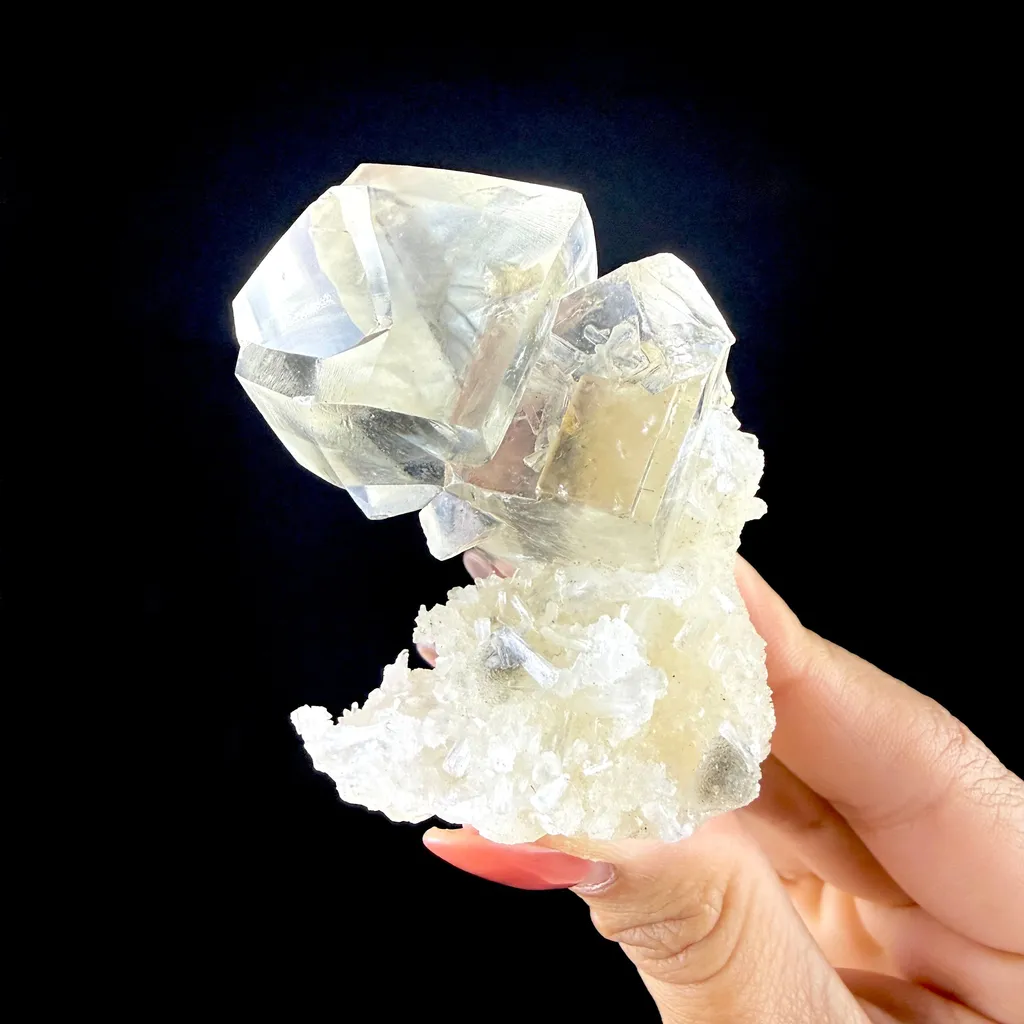 Clear Calcite Cluster on Chalcedony Matrix – Premium Zeolite Mineral from Jalgaon - image 5