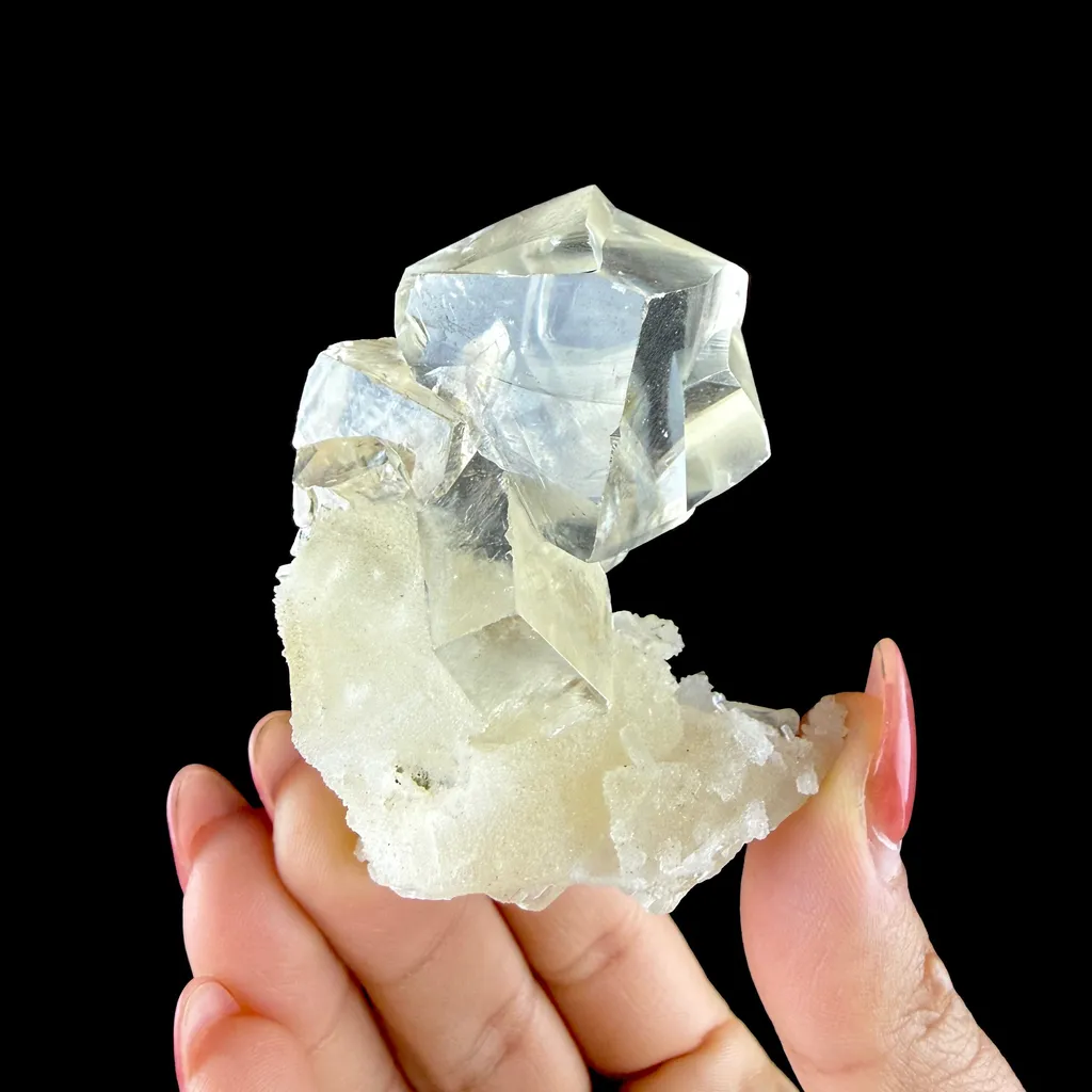 Clear Calcite Cluster on Chalcedony Matrix – Premium Zeolite Mineral from Jalgaon image