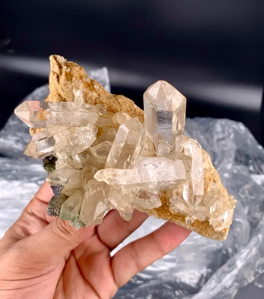 Clear Hashupi Quartz Cluster Combine Hematite on Matrix from Pakistan - image 6