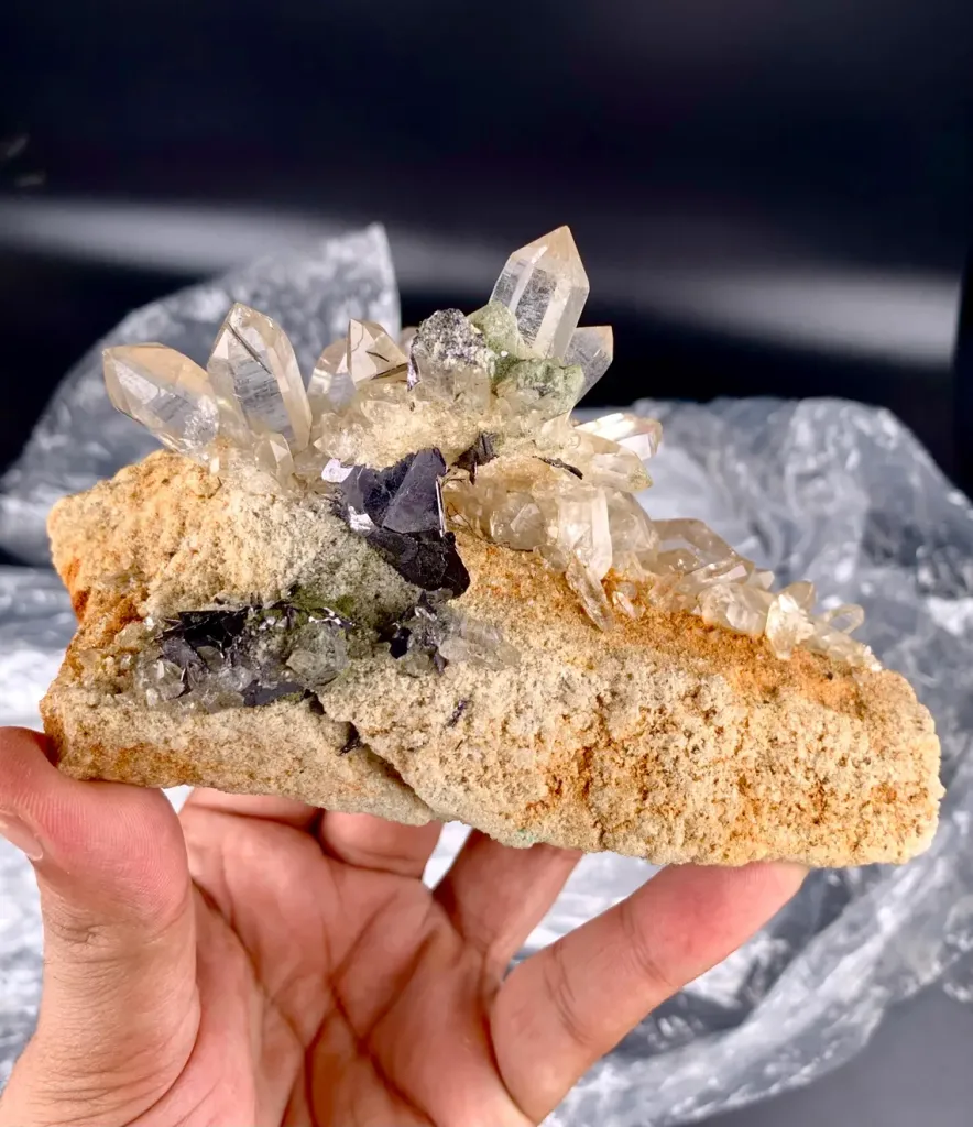 Clear Hashupi Quartz Cluster Combine Hematite on Matrix from Pakistan - image 7