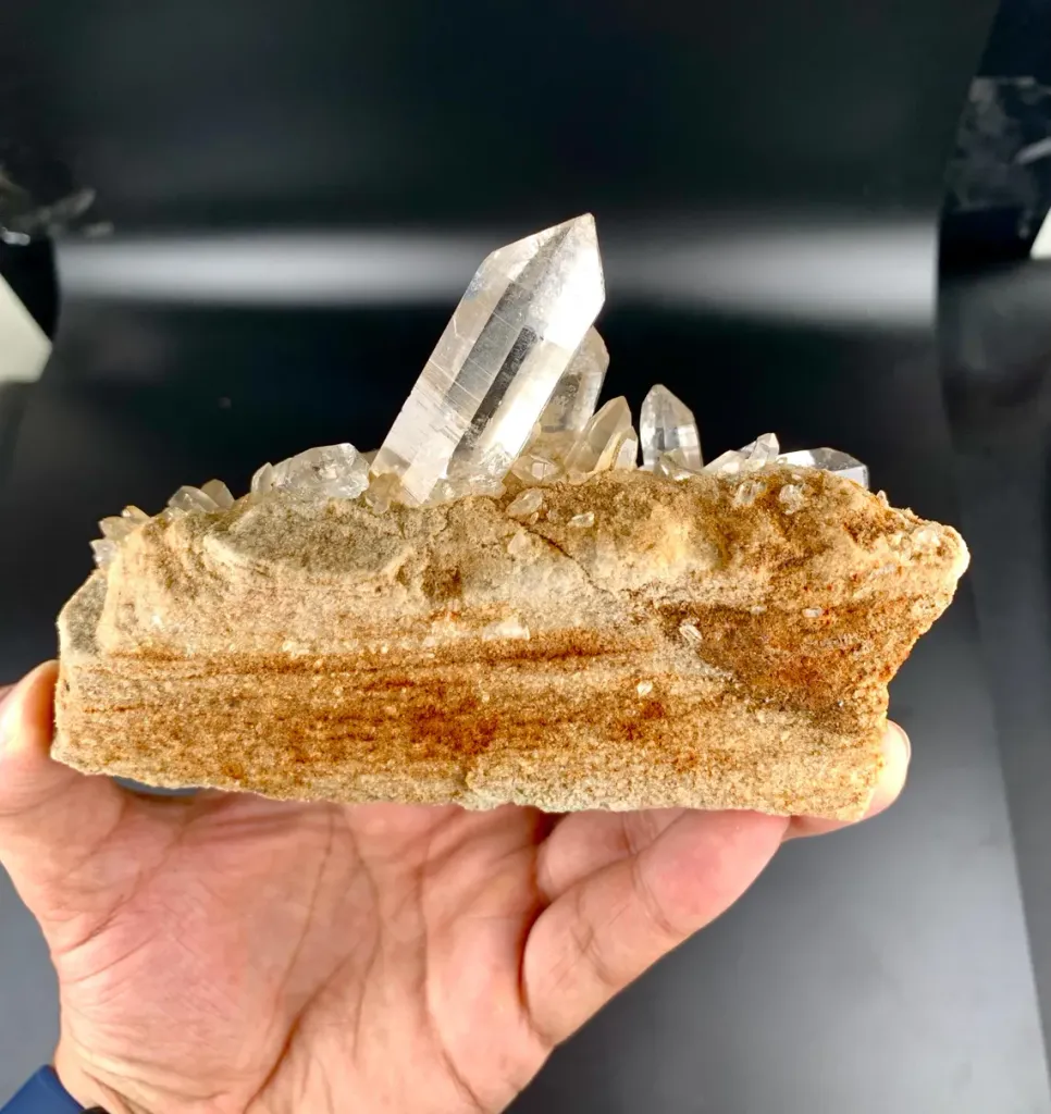 Clear Hashupi Quartz Cluster Combine Hematite on Matrix from Pakistan - image 9
