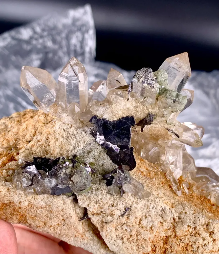 Clear Hashupi Quartz Cluster Combine Hematite on Matrix from Pakistan - image 8