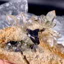 Clear Hashupi Quartz Cluster Combine Hematite on Matrix from Pakistan - image 8