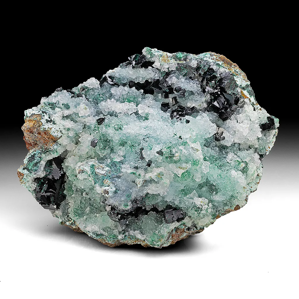 Clinoatacamite with Calcite, Malachite image
