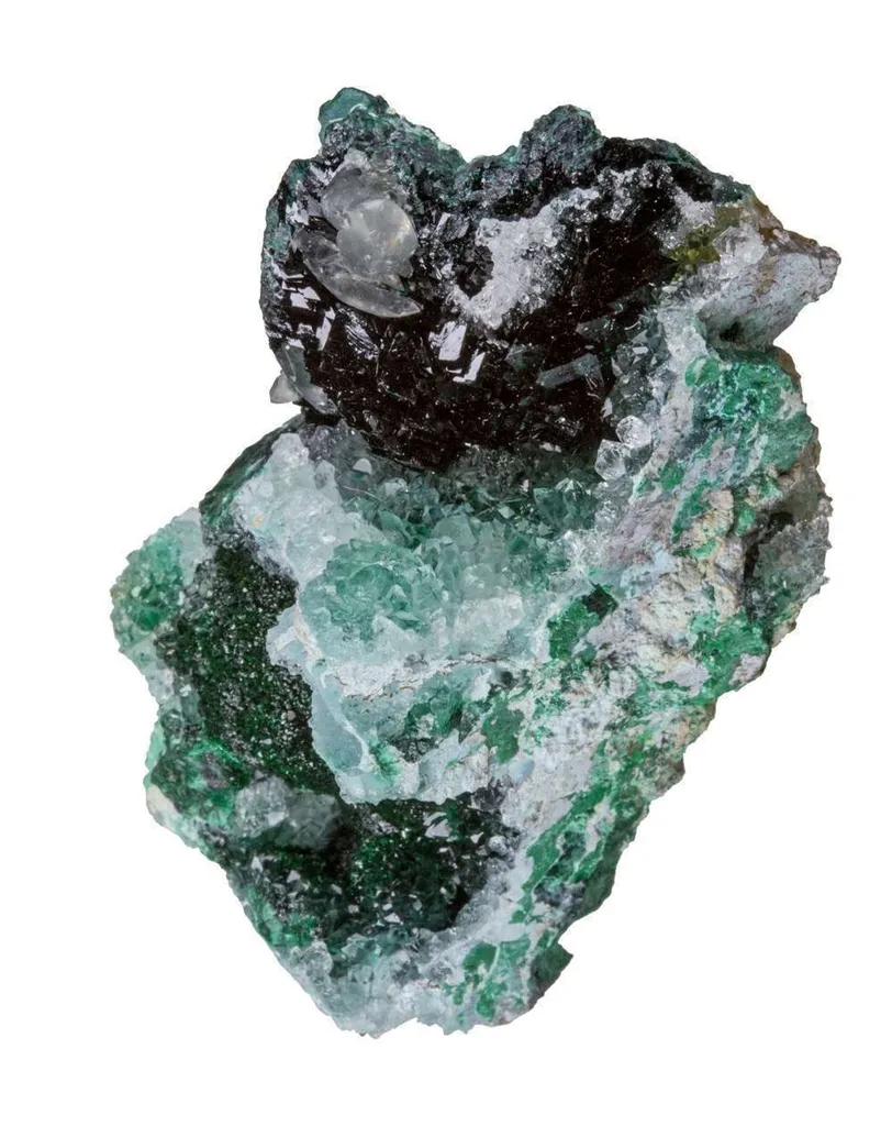 Clinoatacamite with Malachite on Quartz - image 2