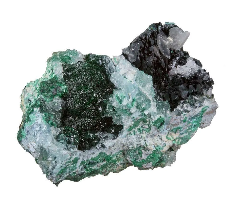 Clinoatacamite with Malachite on Quartz - image 3