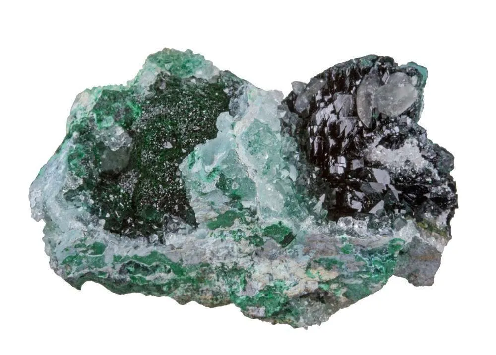 Clinoatacamite with Malachite on Quartz - image 4
