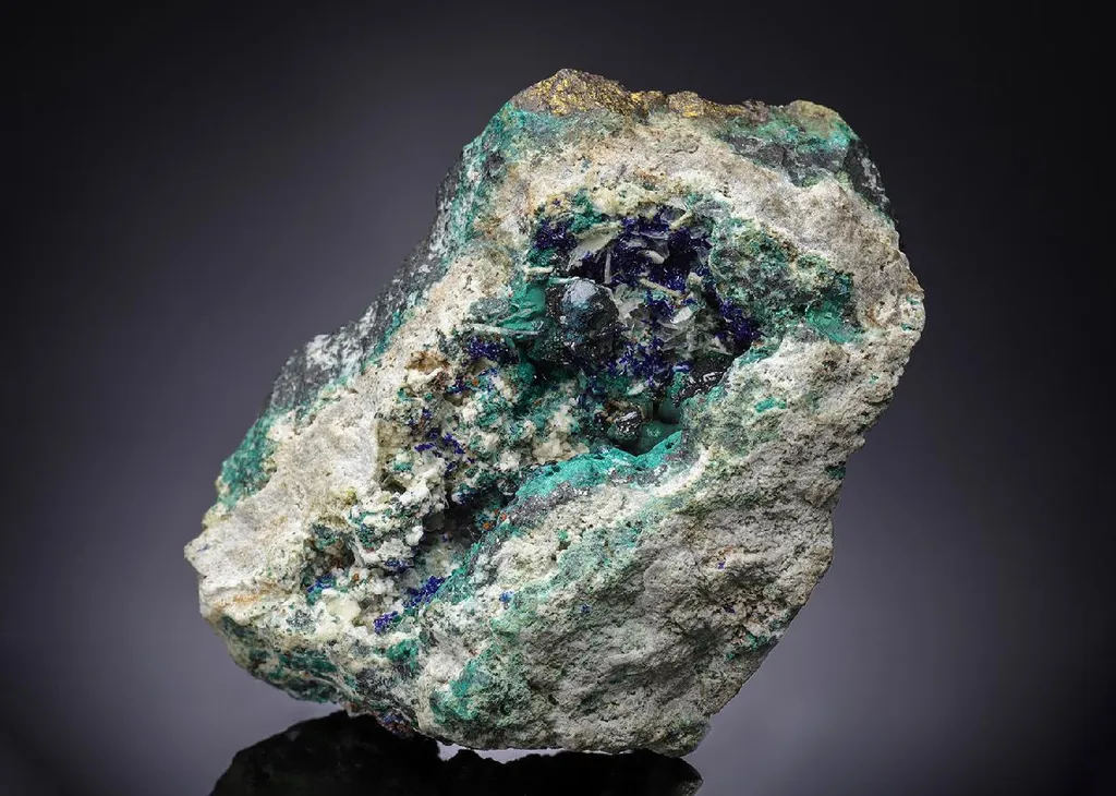 Clinoclase with Malachite Azurite and Baryte image