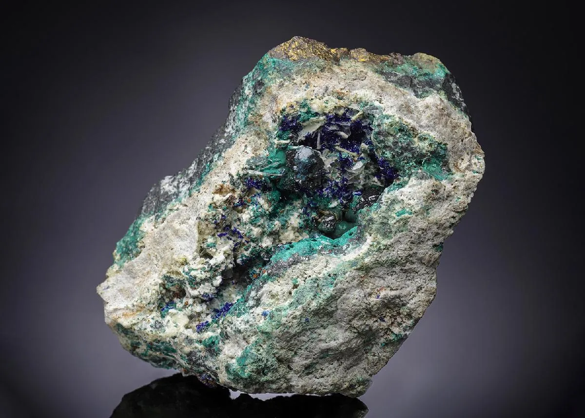 Clinoclase with Malachite Azurite and Baryte - image 1