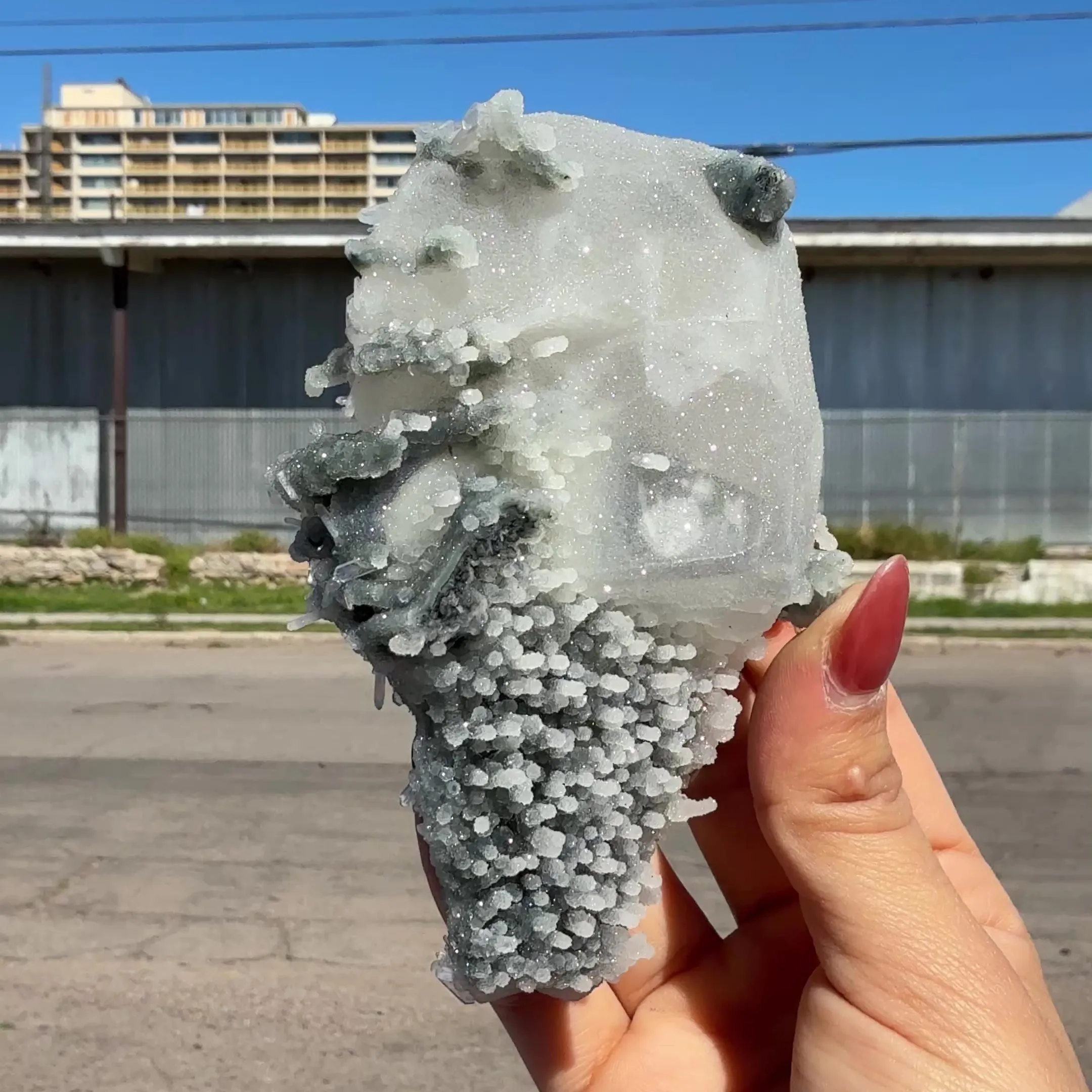 Coated Calcite with Gemmy Chalcedony Stalactites – Jalgaon, India | Rare Zeolite Mineral Specimen - image 7