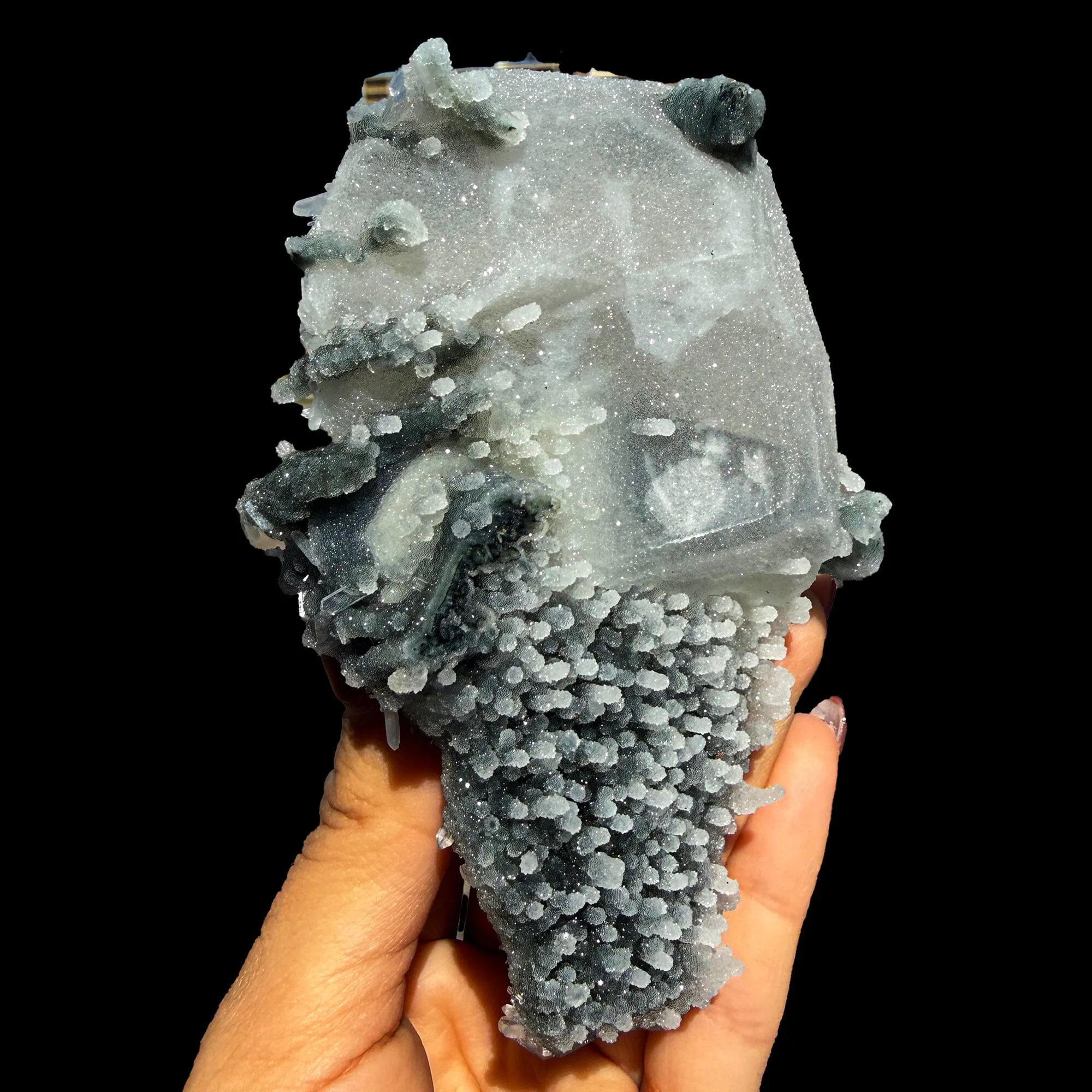 Coated Calcite with Gemmy Chalcedony Stalactites – Jalgaon, India | Rare Zeolite Mineral Specimen - image 6