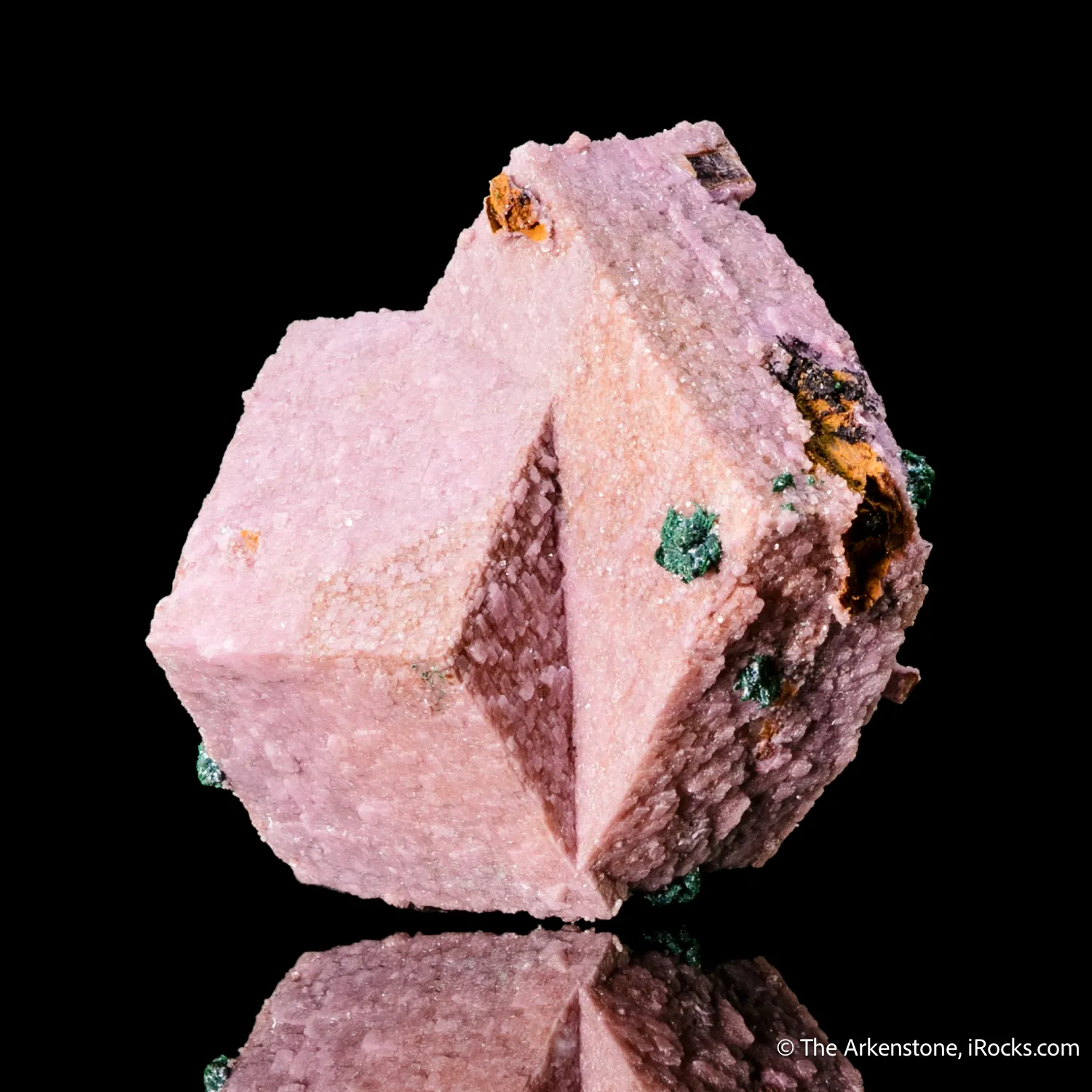 Cobaltian Calcite on Calcite twin, with Malachite - image 5