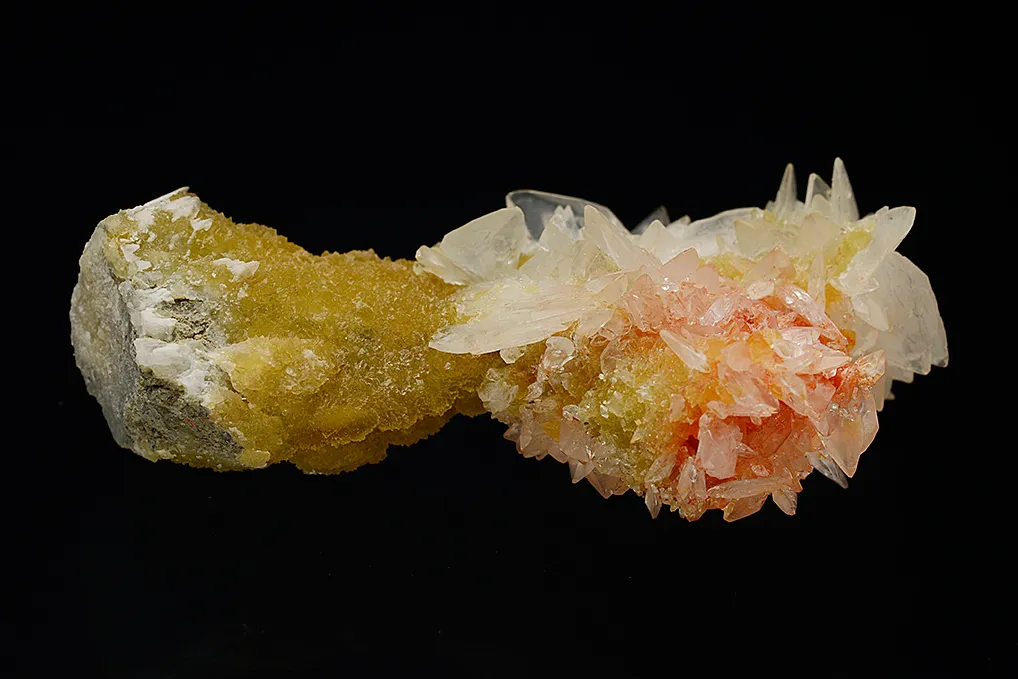 Colemanite with Realgar on Calcite - image 3