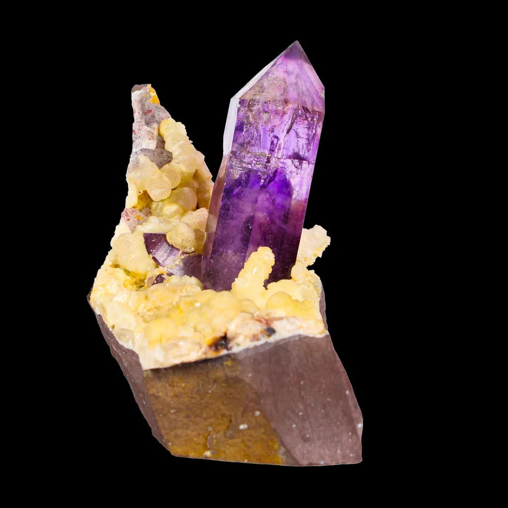 Collector Grade - Rare Enhydro Amethyst with Yellow Calcite on Matrix – Natural Moving Water Bubble Inside Amethyst Specimen - image 5
