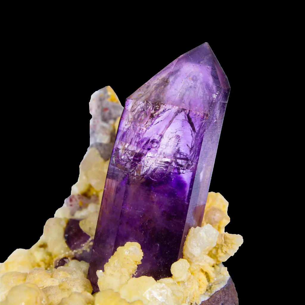 Collector Grade - Rare Enhydro Amethyst with Yellow Calcite on Matrix – Natural Moving Water Bubble Inside Amethyst Specimen - image 2