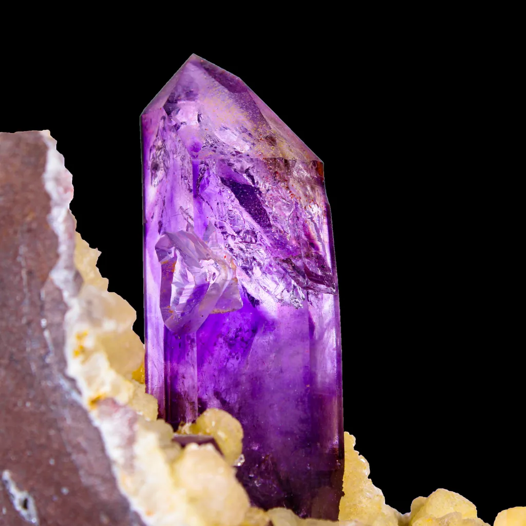 Collector Grade - Rare Enhydro Amethyst with Yellow Calcite on Matrix – Natural Moving Water Bubble Inside Amethyst Specimen - image 4