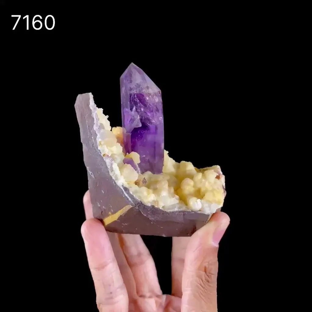 Collector Grade - Rare Enhydro Amethyst with Yellow Calcite on Matrix – Natural Moving Water Bubble Inside Amethyst Specimen - image 9
