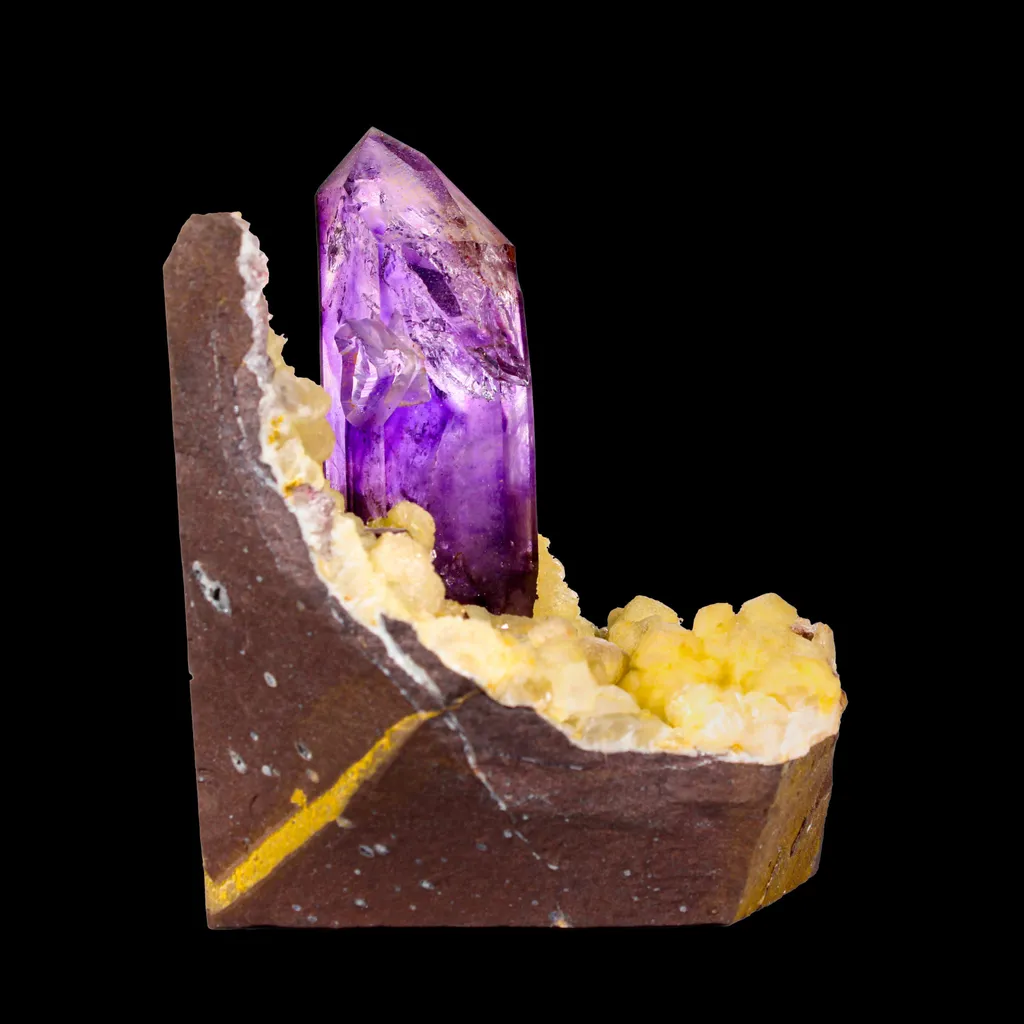 Collector Grade - Rare Enhydro Amethyst with Yellow Calcite on Matrix – Natural Moving Water Bubble Inside Amethyst Specimen - image 3