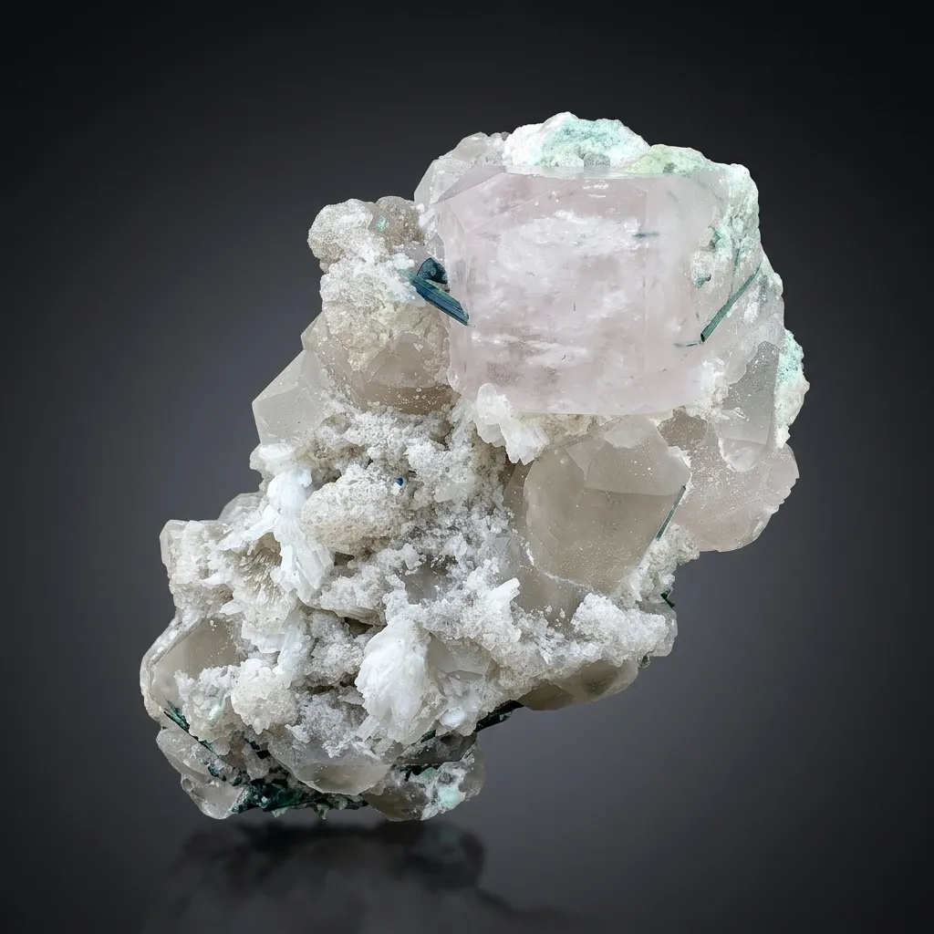 Combination Mineral Specimen - Mrganite with Indicolite Tourmalines, Quartz and Albite image